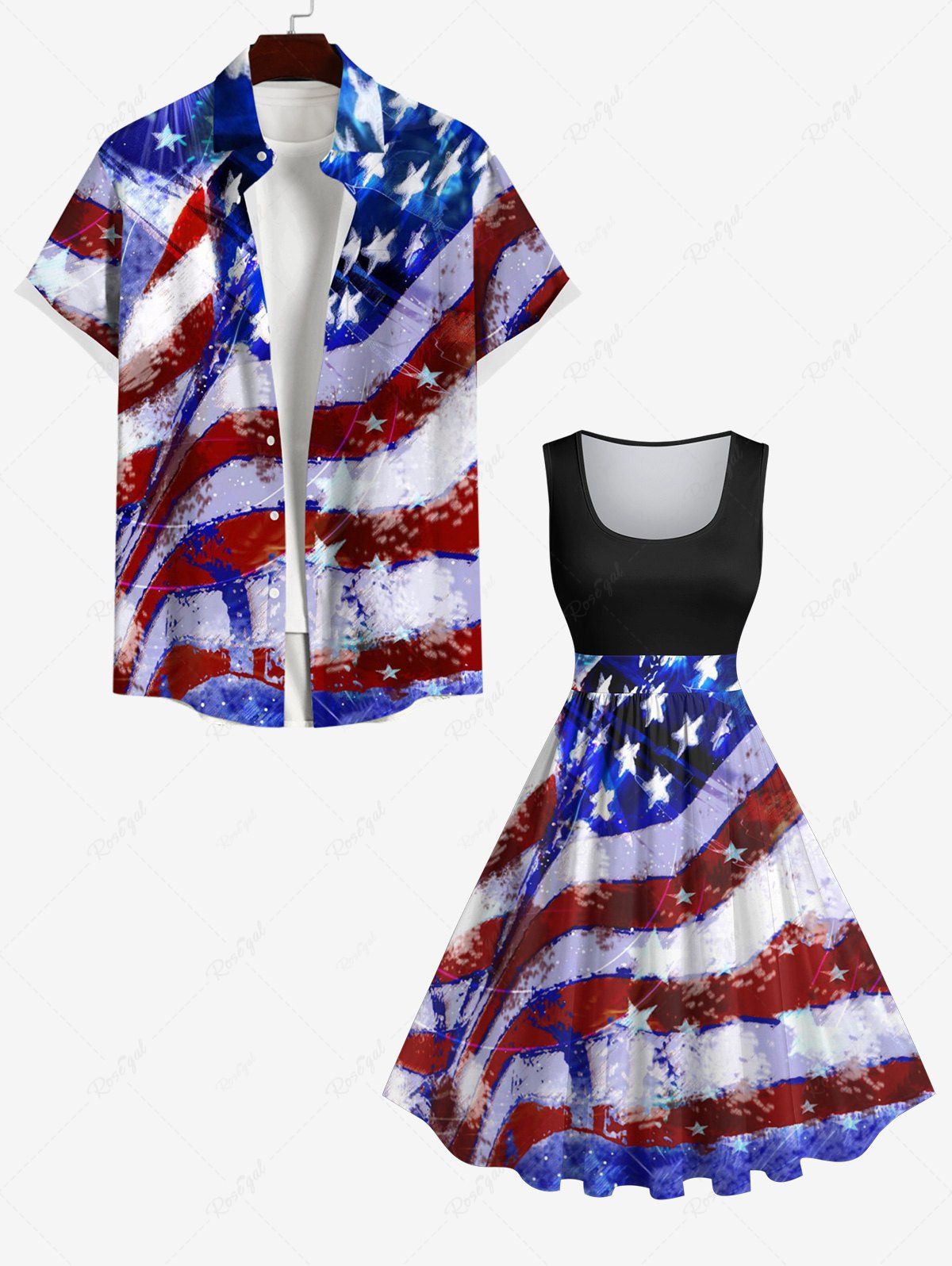 Shop Patriotic American Flag Tie Dye Print Plus Size Matching Outfit For Couples  