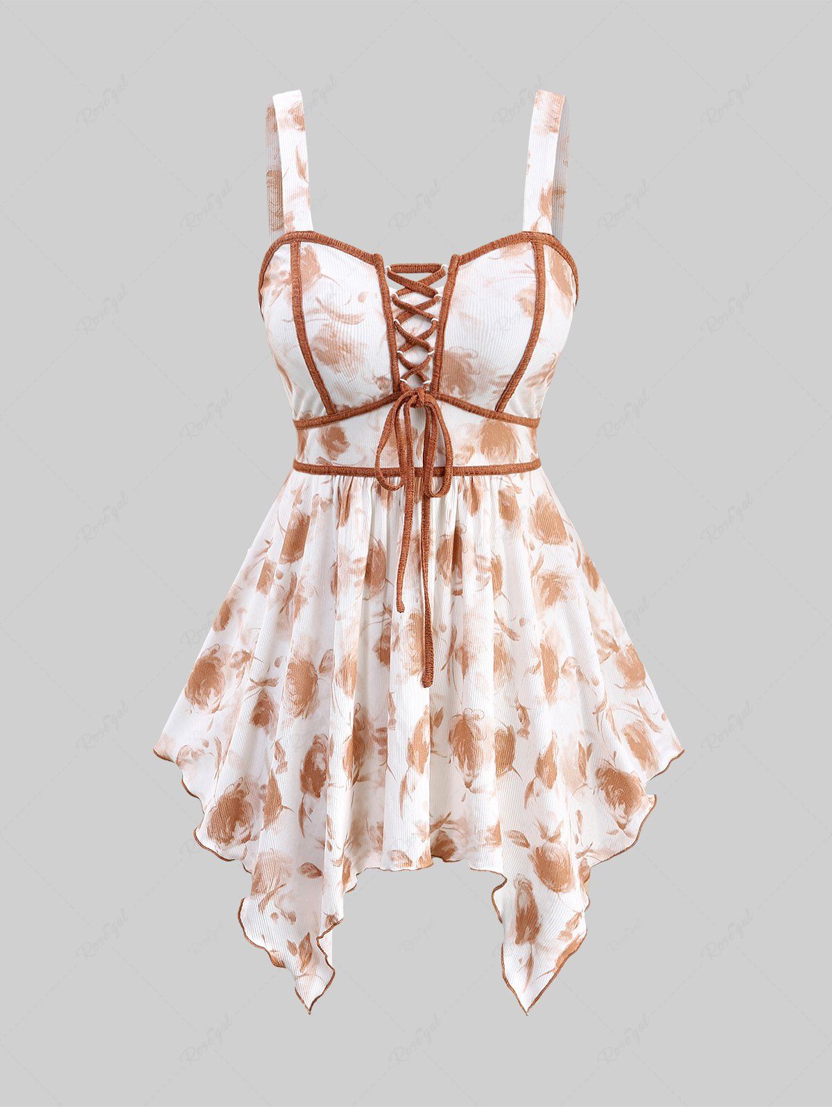 Débardeur Mouchoir Ombré Fleur Imprimée sans Dos de Grande Taille à Lacets Blanc 4X | US 26-28