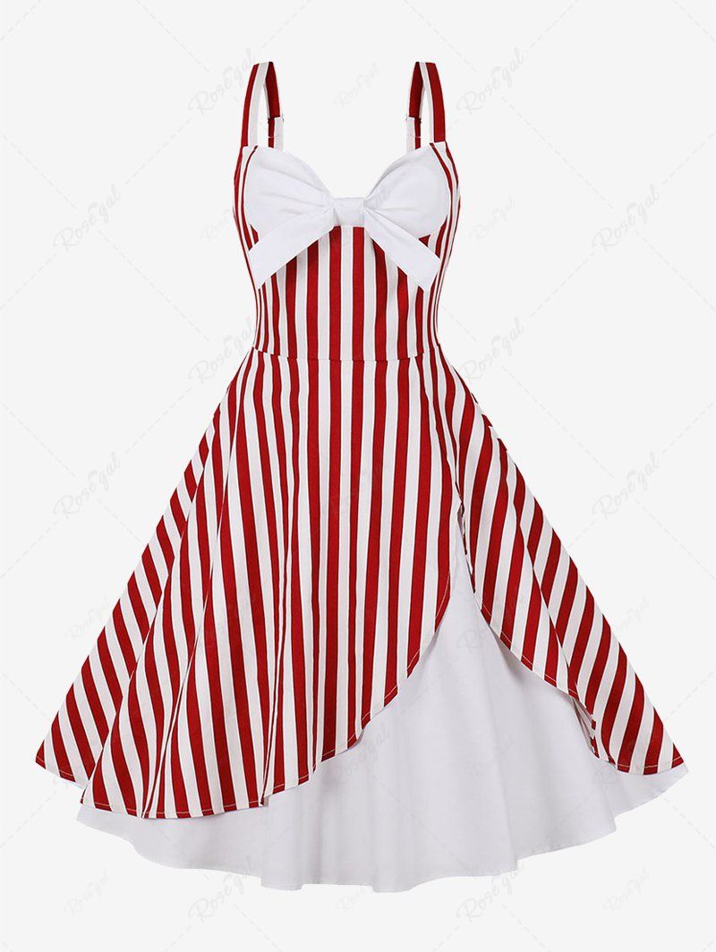 Best Flowers Leaf Print Tulip Hem Layered Bowknot Panel Tank Vintage Dress  