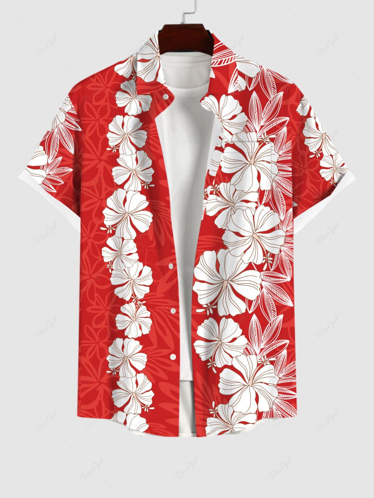 Buy Plus Size Tropical Flowers Wreath Print Buttons Pocket Hawaii Shirt For Men  