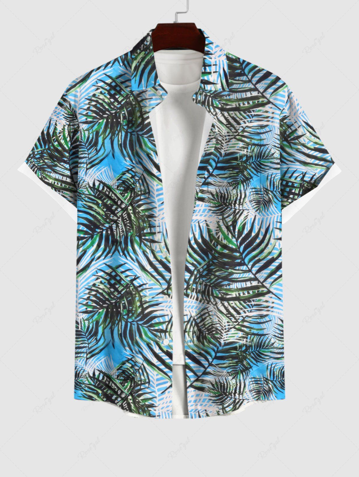 Chic Plus Size Tropical Leaf Print Buttons Pocket Hawaii Shirt For Men  