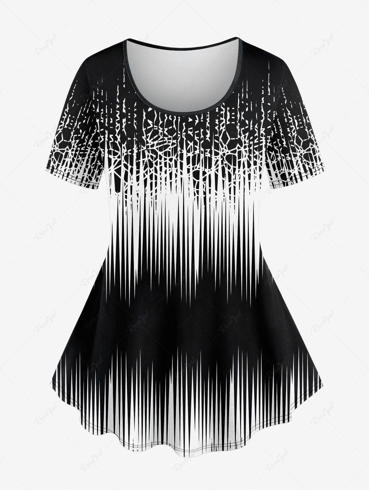 Chic Plus Size Floral Two Tone Light Beam 3D Print T-shirt  