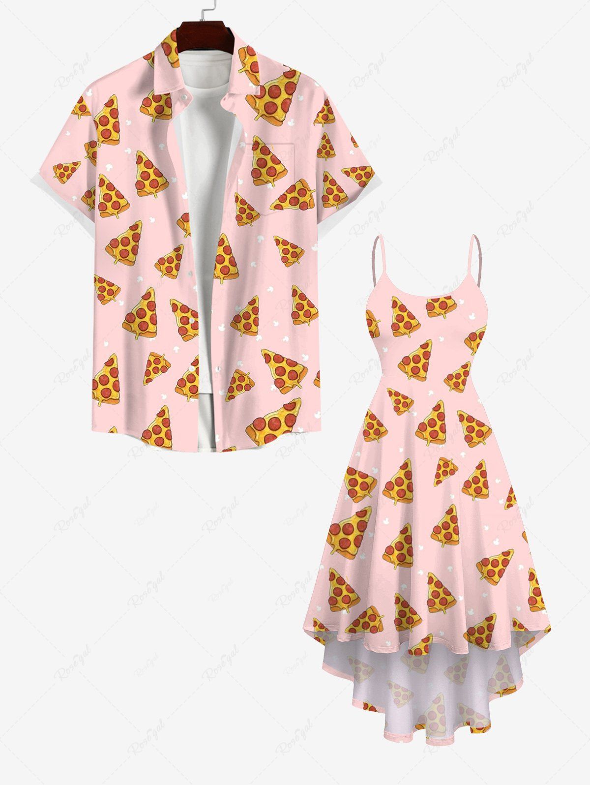 Fancy Pizza Print Plus Size Matching Set For Couples  