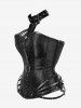 Gothic Halter Crisscross PU Leather Strappy Brocade Corset -  
