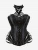 Gothic Halter Crisscross PU Leather Strappy Brocade Corset -  