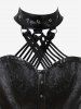 Gothic Halter Crisscross PU Leather Strappy Brocade Corset -  