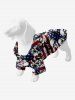 Pet's Skulls Ink Painting Patriotic American Flag Print Button Shirt -  
