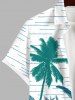 Plus Size Tropical Leaf Coconut Tree Line Print Hawaii Button Pocket Shirt For Men -  