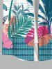 Plus Size Tropical Leaf Coconut Tree Line Print Hawaii Button Pocket Shirt For Men -  