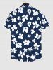 Plus Size Floral Striped Print Hawaii Button Pocket Shirt For Men -  