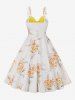 Flowers Leaf Print Tulip Hem Layered Bowknot Panel Tank Vintage Dress -  