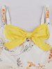 Flowers Leaf Print Tulip Hem Layered Bowknot Panel Tank Vintage Dress -  
