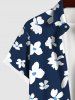 Plus Size Floral Striped Print Hawaii Button Pocket Shirt For Men -  