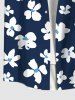 Plus Size Floral Striped Print Hawaii Button Pocket Shirt For Men -  