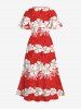 Plus Size Tropical Flowers Wreath Print Hawaii Split Midi Dress -  