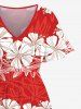 Plus Size Tropical Flowers Wreath Print Hawaii Split Midi Dress -  