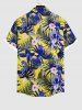 Plus Size Tropical Leaf Flowers Print Buttons Pocket Hawaii Shirt For Men -  