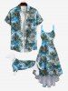 Plus Size Tropical Leaf Print Buttons Pocket Hawaii Shirt For Men -  