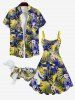 Plus Size Tropical Leaf Flowers Print Buttons Pocket Hawaii Shirt For Men -  