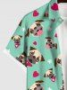 Plus Size Cute Dog Heart Paw Print Button Pocket Shirt For Men -  