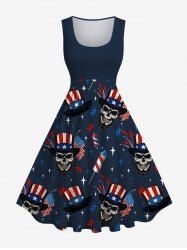 Plus Size Patriotic American Flag Skulls Hat Star Print 1950s Vintage Dress -  