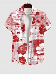 Plus Size Floral Line Braided Print Hawaii Button Pocket Shirt For Men -  