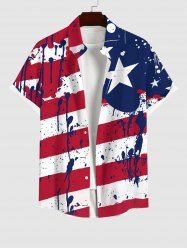 Plus Size Painting Splatter Patriotic American Flag Print Button Pocket Shirt For Men -  