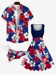 Tropical Hibiscus Flower Palm Tree Leaf Print Hawaii Dog and Owner Matching Outfits -  