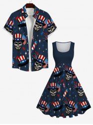 Patriotic American Flag Skulls Hat Star Print Plus Size Matching Outfit For Couples -  