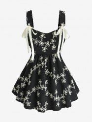 Plus Size Jacquard Floral Textured Bowknot Tied Backless Tank Top -  