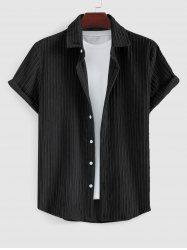 Men's Solid Color Corduroy Button Up Short Sleeves Shirt -  