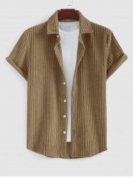 Men's Solid Color Corduroy Button Up Short Sleeves Shirt -  