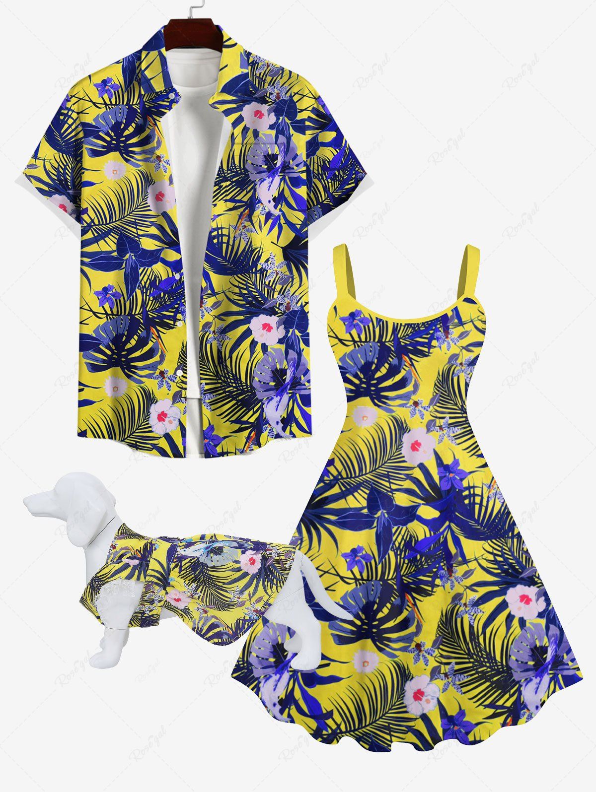Suite de Maillot de Doigt Lustrés en Forme de Fleur Tropicale et Feuille Tropicale pour Chien Style Hawaïen Multi-A 