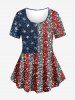 American Flag Colorblock Sparkling Sequin 3D Print T-shirt and Capri Leggings Plus Size Matching Set -  