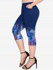 American Flag Colorblock Sparkling Sequin 3D Print T-shirt and Capri Leggings Plus Size Matching Set -  