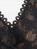 Plus Size Tie Dye Flower Printed Crossover Ruched Lace Trim Grommet Top -  