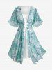 Plus Size Flower Tie Dye Print Lace Up 2 in 1 A Line Cottagecore Dress -  