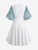 Plus Size Flower Tie Dye Print Lace Up 2 in 1 A Line Cottagecore Dress -  