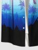 Plus Size Coconut Tree Ombre Colorblock Print Buttons Pocket Hawaii Shirt For Men -  