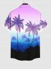 Plus Size Coconut Tree Ombre Colorblock Print Buttons Pocket Hawaii Shirt For Men -  