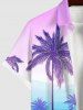 Plus Size Coconut Tree Ombre Colorblock Print Buttons Pocket Hawaii Shirt For Men -  
