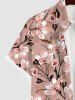Plus Size Plum Blossoming Flowers Leaf Print Buttons Pocket Hawaii Shirt For Men -  