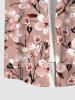 Plus Size Plum Blossoming Flowers Leaf Print Buttons Pocket Hawaii Shirt For Men -  
