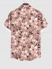 Plus Size Plum Blossoming Flowers Leaf Print Buttons Pocket Hawaii Shirt For Men -  