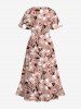 Plus Size Plum Blossoming Flowers Leaf Print Hawaii Split Midi Dress -  