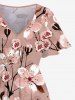Plus Size Plum Blossoming Flowers Leaf Print Hawaii Split Midi Dress -  