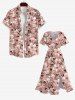 Plus Size Plum Blossoming Flowers Leaf Print Hawaii Split Midi Dress -  