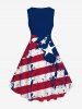 Plus Size Painting Splatter Patriotic American Flag Print 1950s Vintage Swing A Line Dress -  