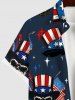 Plus Size Patriotic American Flag Skulls Hat Star Print Buttons Pocket Shirt For Men -  