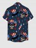 Plus Size Patriotic American Flag Skulls Hat Star Print Buttons Pocket Shirt For Men -  